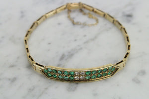 MODERN ESTATE EMERALD & DIAMOND BRACELET ON 14ct YELLOW GOLD