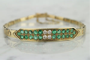 MODERN ESTATE EMERALD & DIAMOND BRACELET ON 14ct YELLOW GOLD