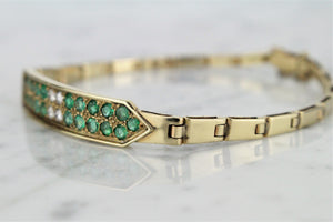 MODERN ESTATE EMERALD & DIAMOND BRACELET ON 14ct YELLOW GOLD