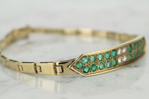 MODERN ESTATE EMERALD & DIAMOND BRACELET ON 14ct YELLOW GOLD