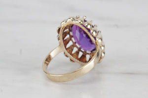 VINTAGE MID CENTURY 10.7ct AMETHYST COCKTAIL RING ON 9ct YELLOW GOLD