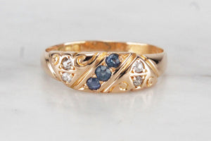 ANTIQUE EDWARDIAN c1901 SAPPHIRE & DIAMOND RING ON 18ct YELLOW GOLD