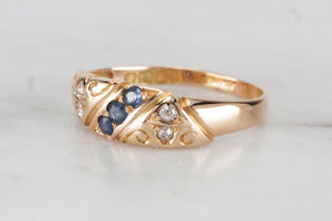 ANTIQUE EDWARDIAN c1901 SAPPHIRE & DIAMOND RING ON 18ct YELLOW GOLD