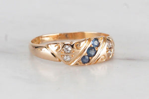 ANTIQUE EDWARDIAN c1901 SAPPHIRE & DIAMOND RING ON 18ct YELLOW GOLD