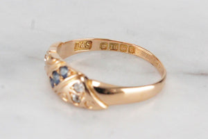 ANTIQUE EDWARDIAN c1901 SAPPHIRE & DIAMOND RING ON 18ct YELLOW GOLD