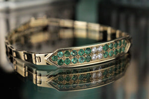 MODERN ESTATE EMERALD & DIAMOND BRACELET ON 14ct YELLOW GOLD