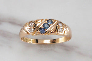 ANTIQUE EDWARDIAN c1901 SAPPHIRE & DIAMOND RING ON 18ct YELLOW GOLD