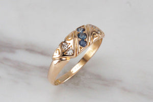 ANTIQUE EDWARDIAN c1901 SAPPHIRE & DIAMOND RING ON 18ct YELLOW GOLD