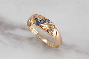 ANTIQUE EDWARDIAN c1901 SAPPHIRE & DIAMOND RING ON 18ct YELLOW GOLD