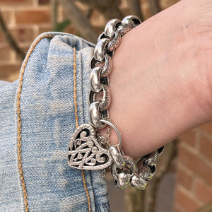 ANTIQUE EDWARDIAN DAY & NIGHT HEART PADLOCK BRACELET ON STERLING SILVER