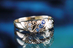 ANTIQUE EDWARDIAN c1901 SAPPHIRE & DIAMOND RING ON 18ct YELLOW GOLD