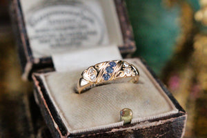 ANTIQUE EDWARDIAN c1901 SAPPHIRE & DIAMOND RING ON 18ct YELLOW GOLD