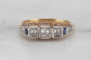 ANTIQUE EDWARDIAN c1910 DIAMOND & SAPPHIRE RING ON 18ct YELLOW GOLD & PALLADIUM