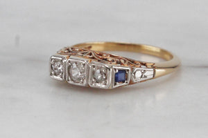 ANTIQUE EDWARDIAN c1910 DIAMOND & SAPPHIRE RING ON 18ct YELLOW GOLD & PALLADIUM