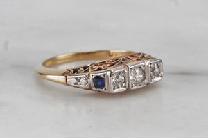 ANTIQUE EDWARDIAN c1910 DIAMOND & SAPPHIRE RING ON 18ct YELLOW GOLD & PALLADIUM