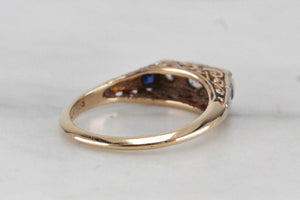 ANTIQUE EDWARDIAN c1910 DIAMOND & SAPPHIRE RING ON 18ct YELLOW GOLD & PALLADIUM