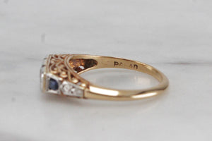 ANTIQUE EDWARDIAN c1910 DIAMOND & SAPPHIRE RING ON 18ct YELLOW GOLD & PALLADIUM