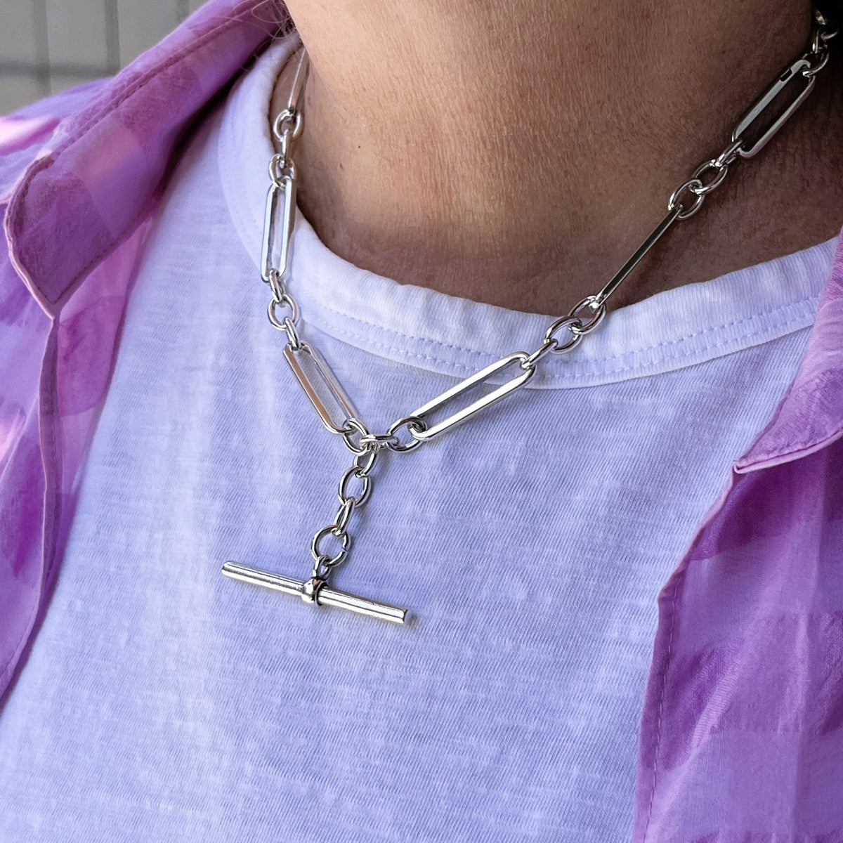 ANTIQUE EDWARDIAN c1010 ALBERT CHAIN ON STERLING SILVER