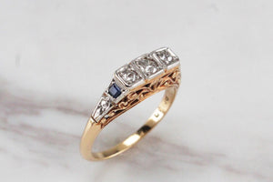 ANTIQUE EDWARDIAN c1910 DIAMOND & SAPPHIRE RING ON 18ct YELLOW GOLD & PALLADIUM