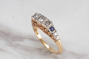 ANTIQUE EDWARDIAN c1910 DIAMOND & SAPPHIRE RING ON 18ct YELLOW GOLD & PALLADIUM