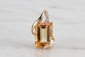 MODERN 7.8ct CITRINE & DIAMOND PENDANT ON 9ct YELLOW GOLD