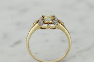 MODERN ART DECO STYLE SOLID OPAL & DIAMOND RING ON 9ct YELLOW GOLD