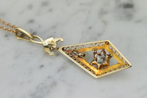 VINTAGE ESTATE DIAMOND & SEED PEARL PENDANT ON 14ct YELLOW GOLD