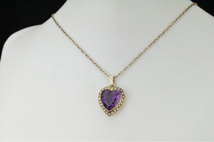 ANTIQUE EDWARDIAN C1910 AMETHYST & SEED PEARL PENDANT ON 9ct YELLOW GOLD