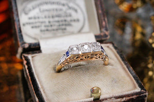 ANTIQUE EDWARDIAN c1910 DIAMOND & SAPPHIRE RING ON 18ct YELLOW GOLD & PALLADIUM