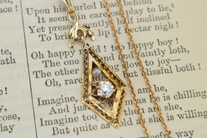 VINTAGE ESTATE DIAMOND & SEED PEARL PENDANT ON 14ct YELLOW GOLD