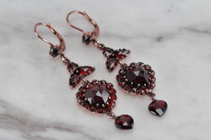 ANTIQUE EDWARDIAN c1910 BOHEMIAN GARNET EARRINGS ON ROSE GOLD OVER STERLING SILVER