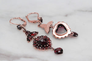 ANTIQUE EDWARDIAN c1910 BOHEMIAN GARNET EARRINGS ON ROSE GOLD OVER STERLING SILVER