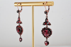 ANTIQUE EDWARDIAN c1910 BOHEMIAN GARNET EARRINGS ON ROSE GOLD OVER STERLING SILVER