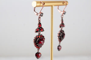 ANTIQUE EDWARDIAN c1910 BOHEMIAN GARNET EARRINGS ON ROSE GOLD OVER STERLING SILVER