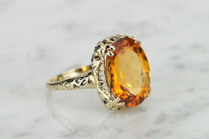 MODERN ANTIQUE STYLE 4.5ct MADEIRA CITRINE DRESS RING ON 9ct YELLOW GOLD