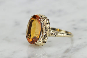 MODERN ANTIQUE STYLE 4.5ct MADEIRA CITRINE DRESS RING ON 9ct YELLOW GOLD