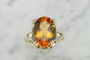 MODERN ANTIQUE STYLE 4.5ct MADEIRA CITRINE DRESS RING ON 9ct YELLOW GOLD