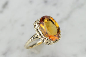 MODERN ANTIQUE STYLE 4.5ct MADEIRA CITRINE DRESS RING ON 9ct YELLOW GOLD