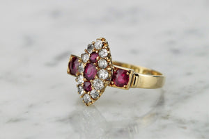 ANTIQUE EDWARDIAN c1890 RUBY & DIAMOND RING ON 18ct YELLOW GOLD