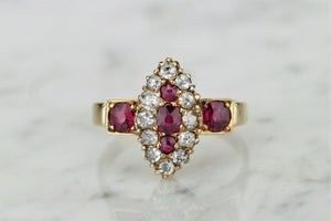 ANTIQUE EDWARDIAN c1890 RUBY & DIAMOND RING ON 18ct YELLOW GOLD