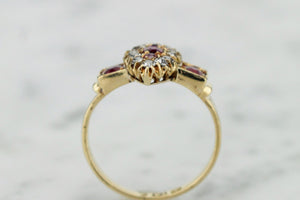 ANTIQUE EDWARDIAN c1890 RUBY & DIAMOND RING ON 18ct YELLOW GOLD