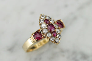 ANTIQUE EDWARDIAN c1890 RUBY & DIAMOND RING ON 18ct YELLOW GOLD