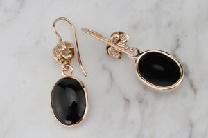 ANTIQUE EDWARDIAN c1910 ONYX EARRINGS ON 9ct ROSE GOLD