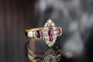 ANTIQUE EDWARDIAN c1890 RUBY & DIAMOND RING ON 18ct YELLOW GOLD