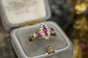 ANTIQUE EDWARDIAN c1890 RUBY & DIAMOND RING ON 18ct YELLOW GOLD