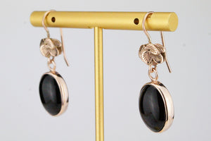 ANTIQUE EDWARDIAN c1910 ONYX EARRINGS ON 9ct ROSE GOLD