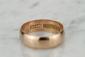 ANTIQUE LATE VICTORIAN c1889 9ct ROSE GOLD BAND