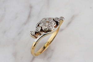 ART DECO c1920’s DAISY DIAMOND CLUSTER RING ON 18ct YELLOW GOLD & PLATINUM