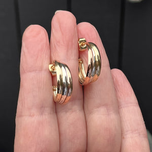 MODERN TRI-COLOURED HOOP EARRINGS ON 9ct YELLOW GOLD