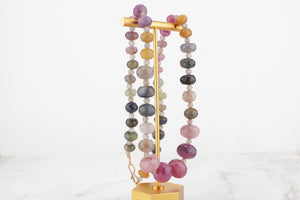 MODERN FACETED NATURAL MULTI COLOUR GRADUATED SAPPHIRE NECKLACE ON 9ct YELLOW GOLD